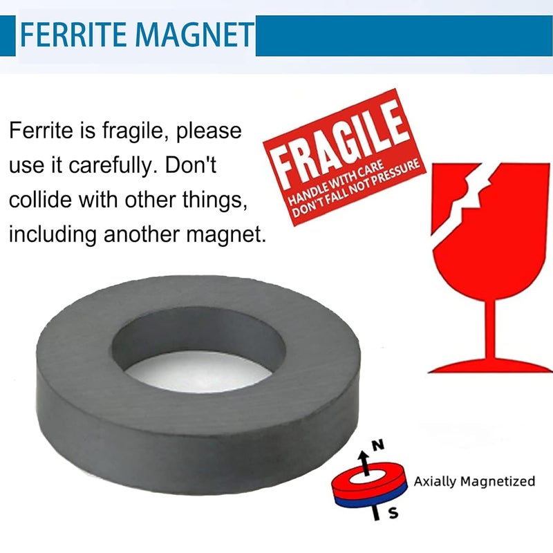 AOAUTO Big Magnets Heavy Duty Large Ring Donut Magnet for Crafts,OD 60 mm x ID 32mm x 15 mm,Ferrite Ring Magnet with Hole for Hobbies,Science Projects,School,DIY(2 Pack) - Image 5